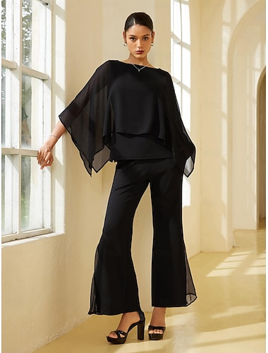 Chiffon Cape Top &  Modal Bell Bottom Pants Set