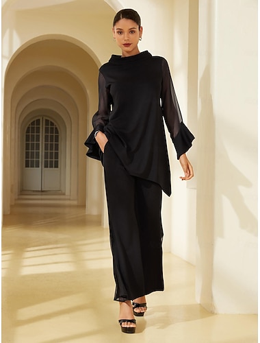 Modal Flare Cuff Blouse &  Chiffon  Pants Set