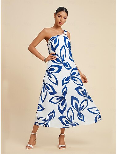 Floral One Shoulder Sleeveless Maxi Dress