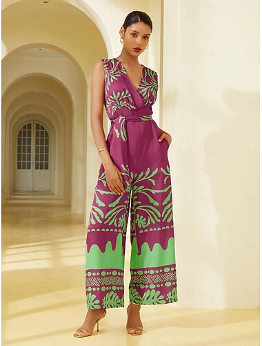 Satin Plant Print Jumpsuit