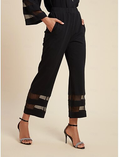 Women's Pants Trousers Ankle-Length Chiffon Modal with Pockets Casual Daily Traditional / Classic Daily Wear Weekend Black White Spring & Summer S M L