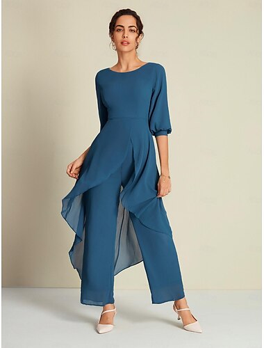 Chiffon Irregular Hem Wedding Guest Wide Leg Jumpsuit