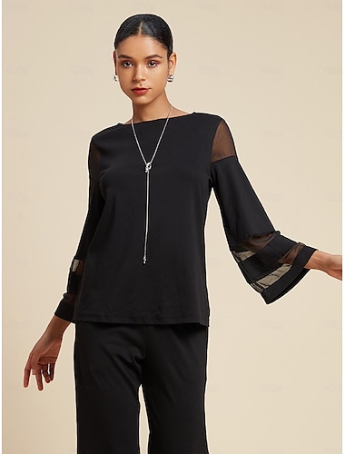 Chiffon Modal Illusion Sleeve Crew Neck Shirt