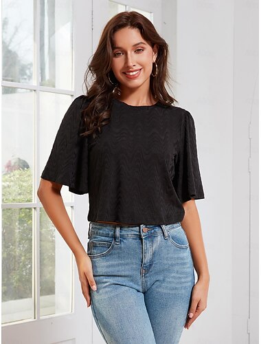 Casual Jacquard Bell Sleeve Tee