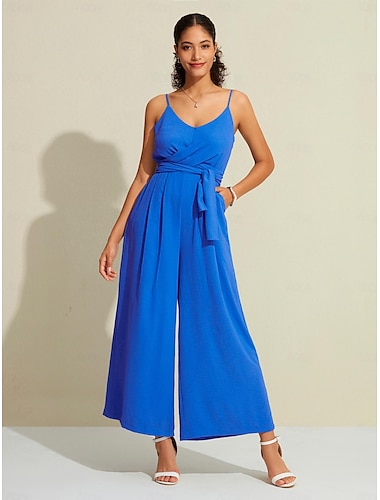 Lace Up Royal Blue Strappy Pocket Sleeveless Jumpsuit