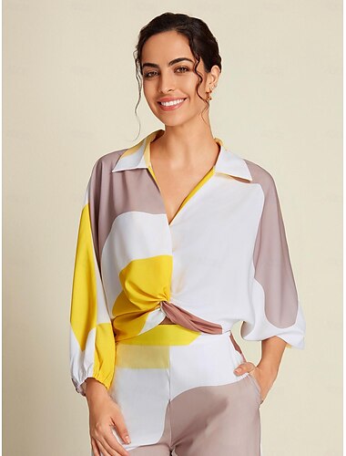 Satin Contrast Knot Front Balloon Sleeve Shirt