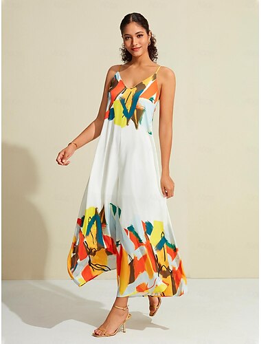 Satin Graphic Print Sleeveless Jumpsuit