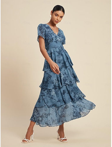 Women's Wedding Guest Dress Floral Dress Summer Dress Long Dress Maxi Dress Blue Short Sleeve Flower Flowers Flower / Plants V Neck Elastic Waist Printing Spring & Summer V Neck V-Front Wedding