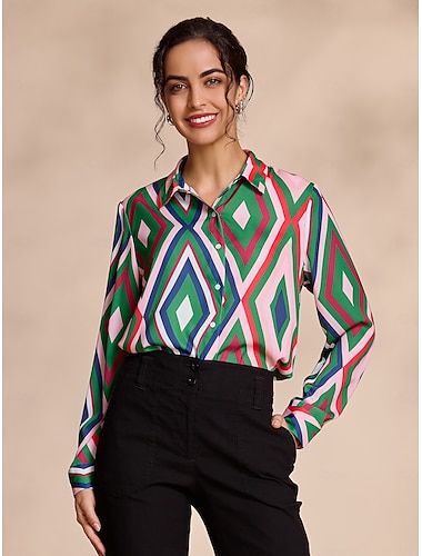 Satin Geometric Print Casual Shirt