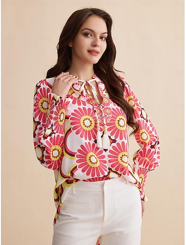 Satin Floral Print V Neck Shirt