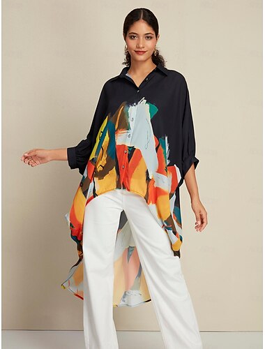 Chiffon Graphic Print Magyar Sleeve Shirt