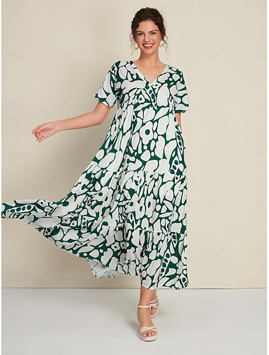 Plant Print V Neck Maxi Dress