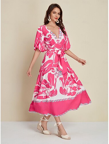 Satin Floral V Neck Short Sleeve Maxi Dress