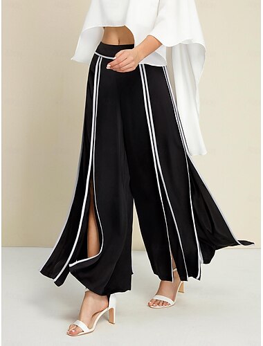 Satin Contrasting Binding Process Elegant Wide Leg Culottes