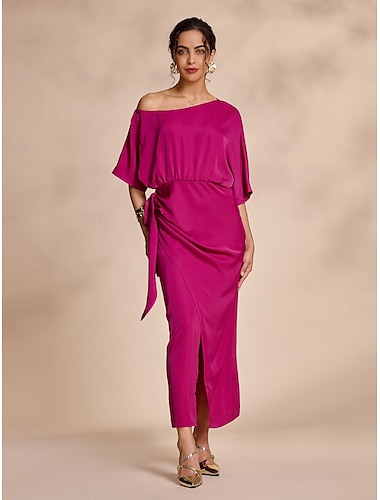 Satin Knotted Wrap Drop Shoulder Maxi Dress