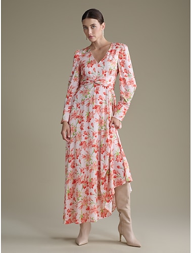 Satin Floral Wedding Guest Tie Front Maxi Dress