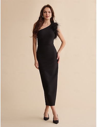 Black Fashion Party/Wedding Guest One Shoulder Feather Polyeste Maxi Dress dress to impress 2024