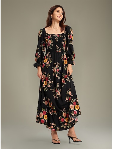 Floral Pattern Spring Vacation Dress, Wedding Guest Dresses