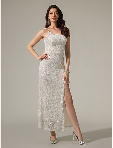 Sequin White Sleeveless Elegant Party Maxi Dress