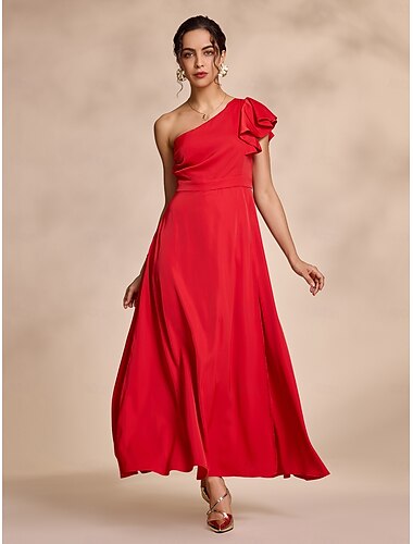 Red Satin Peplum Hem Solid Party/Wedding Guest Maxi Dress dress to impress 2024