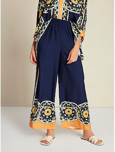 Per donna Culotte Gamba Larga Maxi Raso Regolabile Casual Quotidiano Quotidiano Blu marino Tutte le stagioni S M L