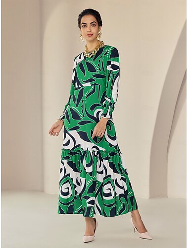 Geometic Crewneck Graphic Crew Neck Casual Daily Maxi Dress