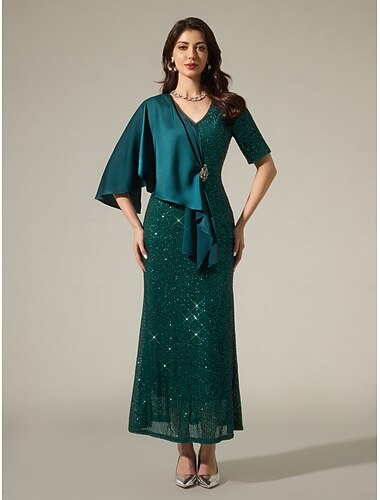 Satin Sequin Sparkly Mismatched Short Sleeve Maxi Dress