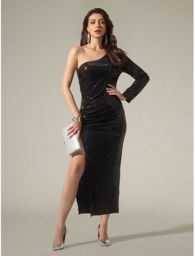 Sequin Split Ends Elegant Midi Dress