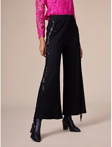 Cotton Black Tassel Wide Leg Maxi Pants