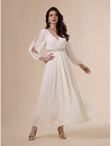 Chiffon Pearl Cold Shoulder Elegant Maxi Dress