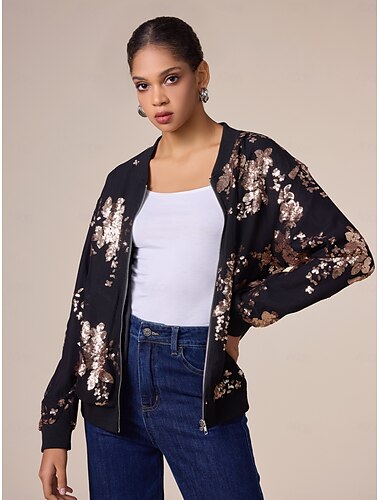 Sequin Crew Neck Bomber Jacket