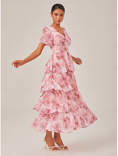 robe longue fluide à volants en mousseline à imprimé floral