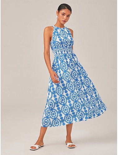 Per donna Tubino Blu Girocollo Vacanza XS S M