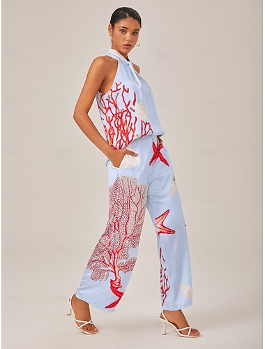 Mulheres Decote Transpassado Férias Azul S M L