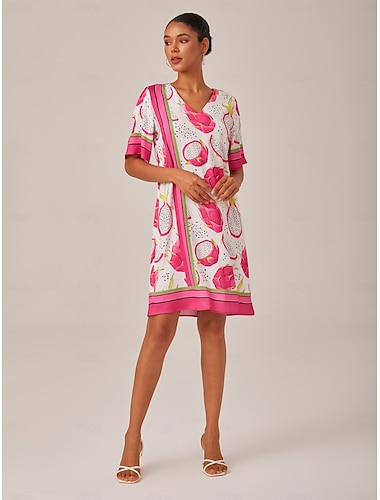Dragon Fruit Placed Print V-neck Mini Dress