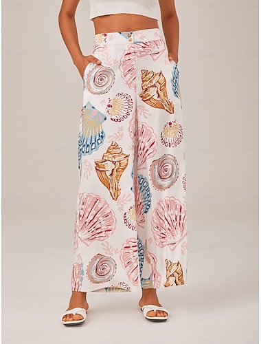 Per donna Femminile Largo Gamba larga Lunghezza intera Raso Vita Alta Elegante Bohemien Vacanza Casuale Vacanza al Mare Rosa Estate XS S M