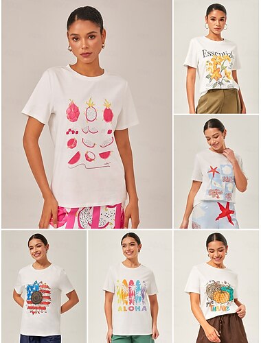 Mulheres Feminino Fruta Casual Diário Camiseta Cerejeira Coral Abóbora Estampado Manga Curta Casual Diário Gola Redonda Verão