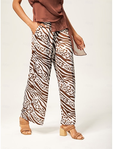 Per donna Dritto Lunghezza intera Raso Elegante Bohemien Vacanza Marrone Estate XS S M