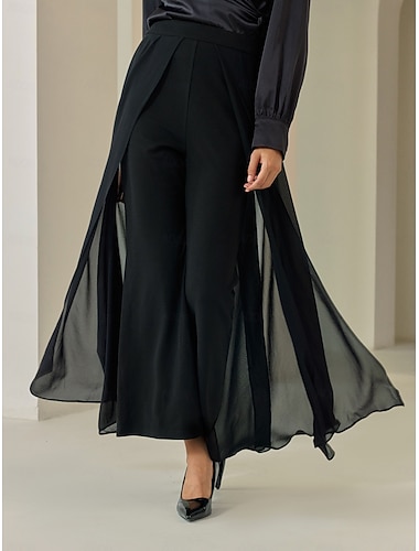 pantaloni palazzo da donna neri lunghi in chiffon ad alta elasticità eleganti casual quotidiani primavera estate autunno