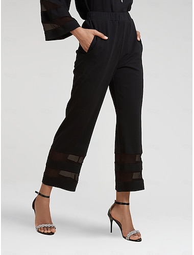Mujer Pantalones Hasta el Tobillo Gasa Capital Con bolsillos Casual / Diario Tradicional / Clásico Ropa Cotidiana Fin de semana Aplastamiento de Borgoña Negro Blanco Primavera verano S M L