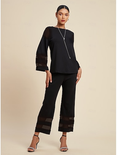 Ensemble chemise et pantalon à poches assortis en mousseline de soie modale pour femme, manches illusion, pour sortir, rendez-vous, travail, printemps, été, automne