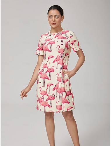 Flamingo Print Stretch Mini Dress