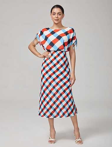 Per donna Femminile Vestito Casual Abito Midi Arcobaleno Multicolore Coulisse Estate Senza Spalle Vacanza XS S M