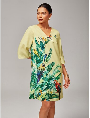 V-neck Floral Print Loose Mini Dress