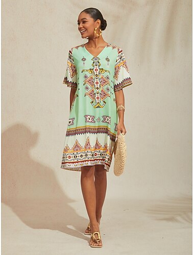 Vestido midi de satén sedoso con estampado tótem étnico