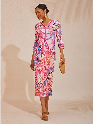 Abito elasticizzato rosa astratto con stampa paisley di Blush&Beast