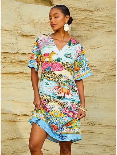 Dream Village Silky Satin Floral Dress
