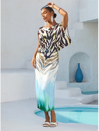 vestido de férias em cetim sedoso com estampa de tigre degradê