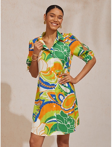 Boho Paisley Silky Satin Shirt Dress
