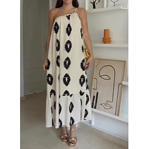 vestido maxi com estampa geométrica em cetim